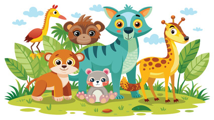 Kids style drawing doodle animals isolated EPS Vector Images