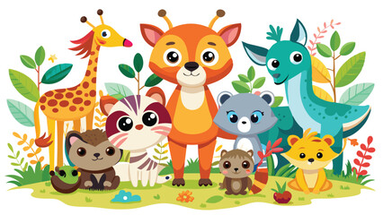 Obraz premium Kids style drawing doodle animals isolated EPS Vector Images