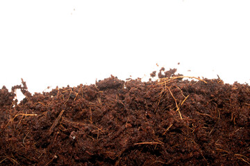 Close Up Of Moist Brown Fresh Soil on a White Background