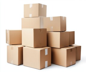 Pile of cardboard boxes isolated on white background