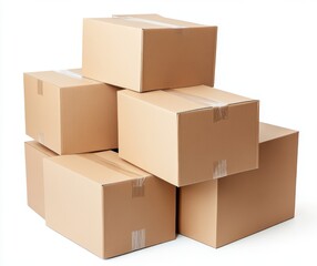 Pile of cardboard boxes isolated on white background