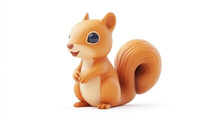 Fototapeta premium Cute Cartoon Squirrel Character on White Background with Big Eyes and Bushy Tail