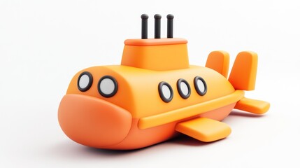 Bright Orange Cartoon Submarine in Simplistic Design with White Background