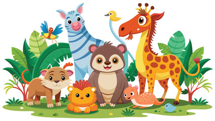 Naklejka premium Kids style drawing doodle animals isolated EPS Vector Images