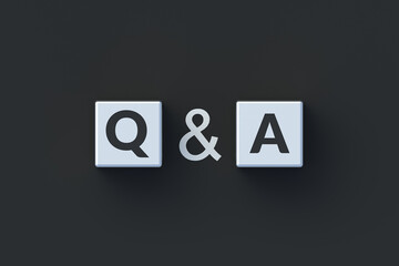 Q and A letters on cubes. Question and answers. Customer support service. Solution to the problem. Communication concept. 3d render