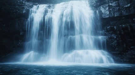 A Waterfall Cascading Down a Rocky Cliff Face