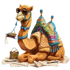 Camel Tailor Occupation fantasy animal cartoon isolated whitebackground