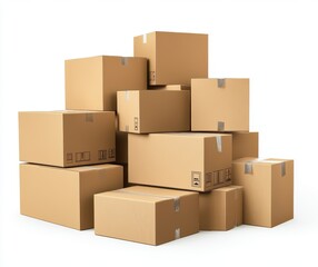 Pile of cardboard boxes isolated on white background