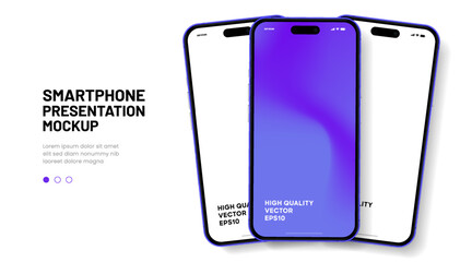 Realistic smartphone mockup. Mobile phone vector with isolated on white background. Device front view. 3D mobile phone with shadow. Realistic, high quality smart phone mockup for ui ux presentation.