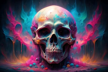 colorful skull wearing glasses ,illustration for poster, tshirt, banner, card, and cover book.