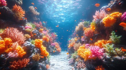 Obraz premium Pristine Coral Reef Teeming with Vibrant Marine Life in a Clear Blue Ocean