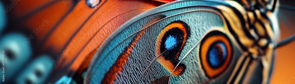 Aufkleber Close-up of a butterfly wing with intricate patterns and vibrant colors.
