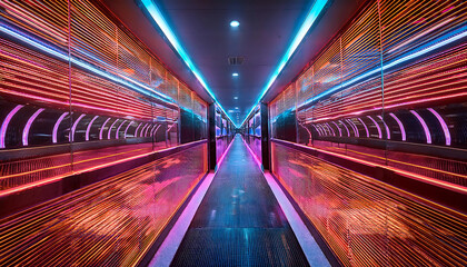 Obraz premium Neon Lit Futuristic Corridor- A generative AI image of a neon-lit futuristic corridor, with_1(477)