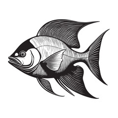A fish drawing with a black and white line drawing 