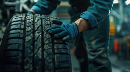 Fototapeta premium The mechanic with wheel.