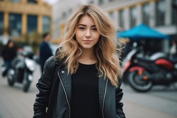 Fototapeta premium A woman in a black jacket
