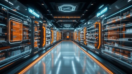 Fototapeta premium Futuristic Retail Stores with AI-Powered Inventory: Stores where inventory and stock are managed by AI systems.