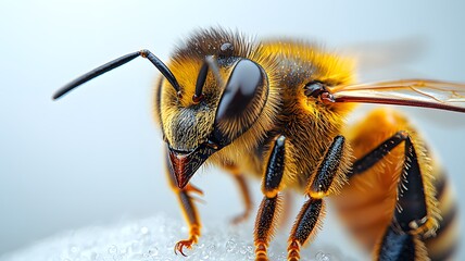 Close-Up of a Honeybee Perched on a Surface