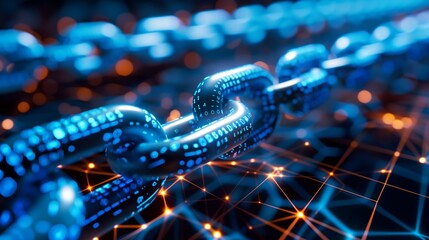 Conceptual image showing blockchain's secure, transparent digital nodes and data streams.