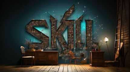 The Word SKILL Written with Upward Arrows Symbolizing Personal and Professional Progress