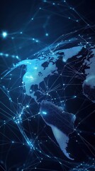 Obraz premium A hyperrealistic 2D animation of a world map with dynamic flight paths and communication lines appearing and disappearing, representing global travel and international networking