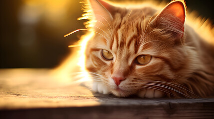 Captivating Gaze of a Vibrant Ginger Cat in the Warm Afternoon Sun