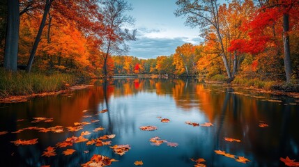 Obraz premium Autumn Reflection in a Still Lake