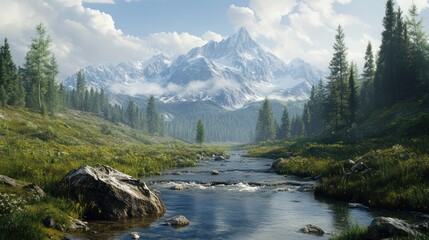 Majestic Mountain with Stream