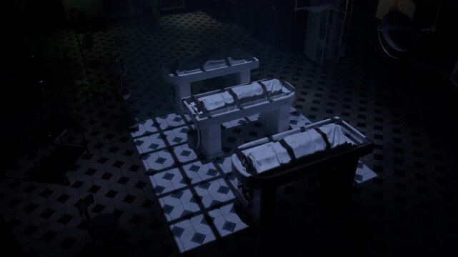 Morgue, three dead bodies ready for autopsy