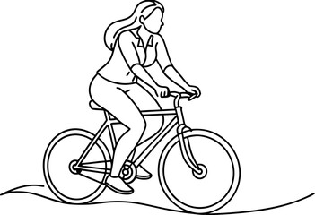 Obraz premium Line Art Illustration of Woman Riding a Bicycle Outdoors