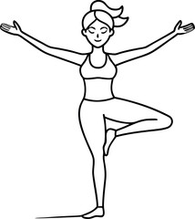 Line Art Illustration of a Woman Practicing Yoga Pose