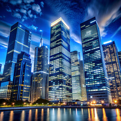 Obraz premium Skyscrapers against the night sky. 