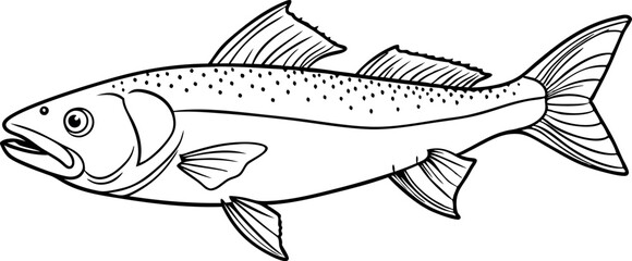 Detailed Black and White Fish Line Drawing Illustration
