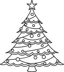Black and White Christmas Tree Outline for Coloring
