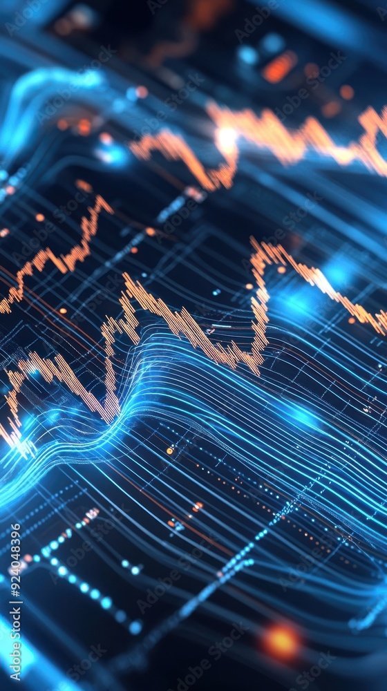Poster animated 3d background featuring layers of transparent financial graphs and data visualizations, mov