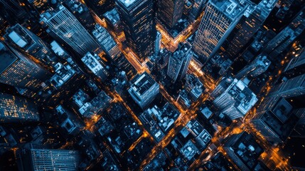 Aerial View of a Cityscape at Night