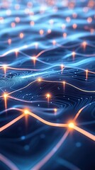 Digitally rendered animation of a dynamic neural digital network with interconnected nodes and glowing lines, representing advanced AI and machine learning