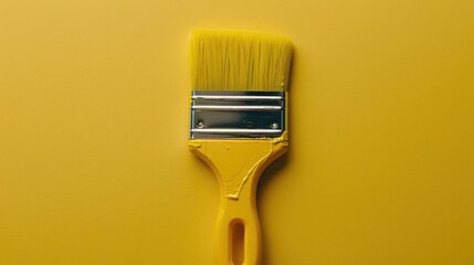 Yellow handled paint brush on yellow surface