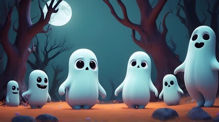 Obraz premium charming halloween ghosts in vibrant 3d animation