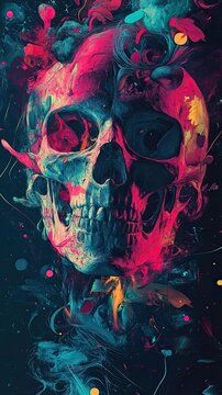 A skull with a colorful background