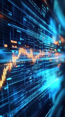 Fototapeta premium Hyperrealistic 3D loop of a digital stock market board with scrolling numbers and fluctuating graphs, providing a dynamic backdrop for finance-related content