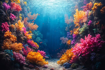 Obraz premium A vibrant coral reef with a variety of marine life