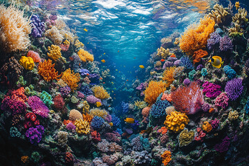Naklejka premium A vibrant coral reef with a variety of marine life
