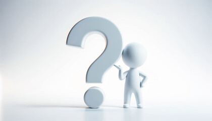 White 3D figure with question mark. Questions and solutions