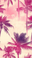 Tropical palm tree pattern in pink hues, blending vintage vibes with modern design, ideal for summer-themed products, wallpapers, or creative projects.
