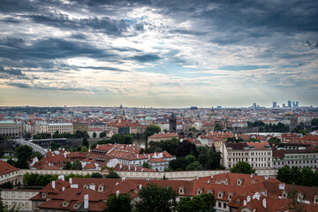 Obraz premium Aerial view of the old town of Prague during a stormy day. Czech Republic