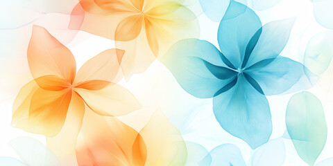 A seamless pattern with translucent flower petals in soft orange, yellow, and blue tones, creating an ethereal and dreamy aesthetic.