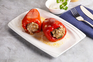 Stuffed bell pepper with minced meat and rice