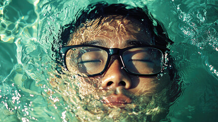 Fototapeta premium 男, 男性, 水, 海, 湖, 浮かぶ男性, 水に浮かぶ男性, 水に浸かる男性, Man, male, water, ocean, lake, man floating, man on water, man in water