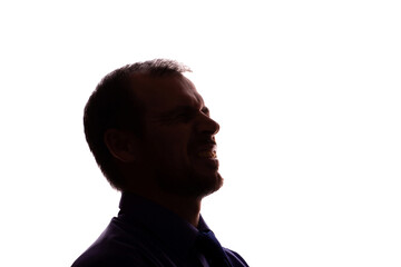 Smiling man young unshaven business clothes silhouette - white background isolate